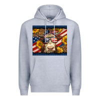 Heather Grey Western 4th Of July Cow Premium Hoodie - LillyAllenDesigns