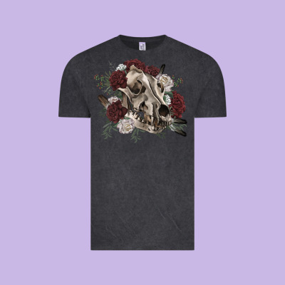 Floral Boho Wolf Skull Vintage Tee Designed By Ranaportraitstore