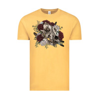 Vintage Mustard Floral boho wolf skull Vintage Tee - RanaPortraitStore