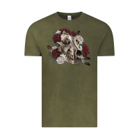 Vintage Olive Floral boho wolf skull Vintage Tee - RanaPortraitStore
