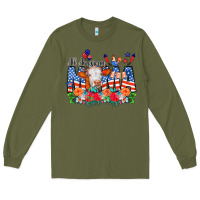 Army Green All American Mama Cow Flowers Long Sleeve Tee - CowCowDesign