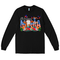 Black All American Mama Cow Flowers Long Sleeve Tee - CowCowDesign