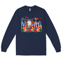 Navy All American Mama Cow Flowers Long Sleeve Tee - CowCowDesign