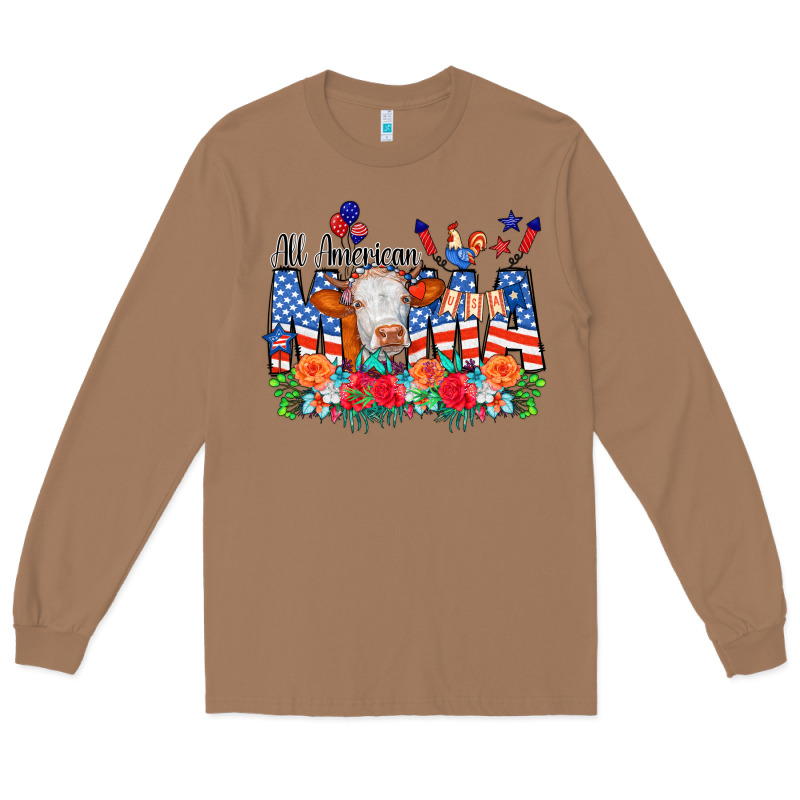 All American Mama Cow Flowers Long Sleeve Tee by CowCowDesign | Teevron