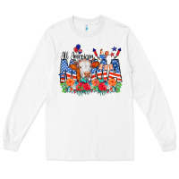 White All American Mama Cow Flowers Long Sleeve Tee - CowCowDesign