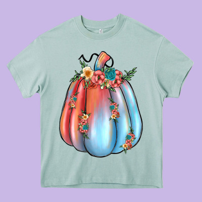 Flowers Pumpkin Heavy Core Tee Designed By Jahusdesignshop