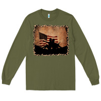 Army Green America Western Cowboy and Cowgirl Leopard Frame Long Sleeve Tee - CowCowDesign