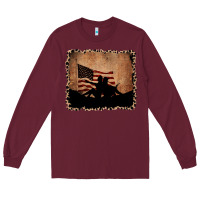 Burgundy America Western Cowboy and Cowgirl Leopard Frame Long Sleeve Tee - CowCowDesign