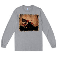 Heather Grey America Western Cowboy and Cowgirl Leopard Frame Long Sleeve Tee - CowCowDesign