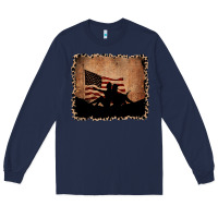 Navy America Western Cowboy and Cowgirl Leopard Frame Long Sleeve Tee - CowCowDesign
