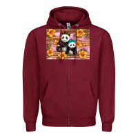 Burgundy Mama Panda And Baby Panda Zipper Hoodie - Artiststas
