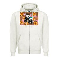 Oatmeal Heather Mama Panda And Baby Panda Zipper Hoodie - Artiststas