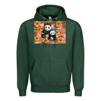 Sports Green Mama Panda And Baby Panda Zipper Hoodie - Artiststas