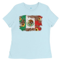 Baby Blue Mexican Flag with Leopard Ladies Tee - texasbilliewilder