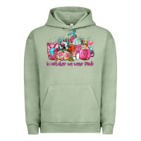 Pigment Oil Green western cancer  in october we wear pink coffee cups with ribbons Urban Hoodie - AdoDesignShop