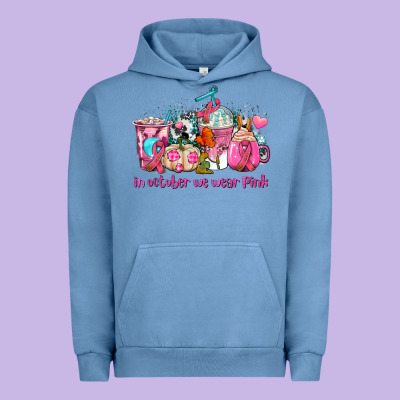 Western Cancer  In October We Wear Pink Coffee Cups With Ribbons Urban Hoodie Designed By Adodesignshop