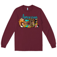 Burgundy American Girl, western Cowhide Long Sleeve Tee - CowCowDesign