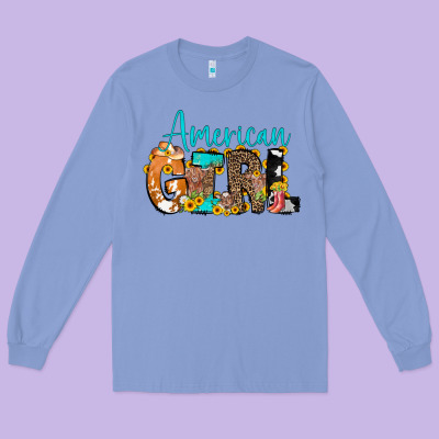 American Girl, Western Cowhide Long Sleeve Tee Designed By Cowcowdesign
