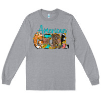Heather Grey American Girl, western Cowhide Long Sleeve Tee - CowCowDesign