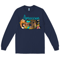 Navy American Girl, western Cowhide Long Sleeve Tee - CowCowDesign