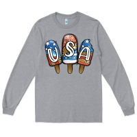 Heather Grey USA Patriotic Leopard Popsicles Long Sleeve Tee - Jasminsmagicworld