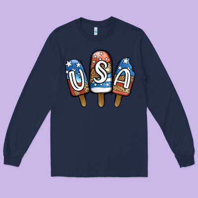 Usa Patriotic Leopard Popsicles Long Sleeve Tee Designed By Jasminsmagicworld