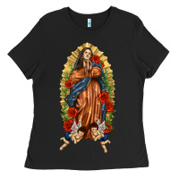 Black Lady of Guadalupe with Roses Ladies Tee - texasbilliewilder