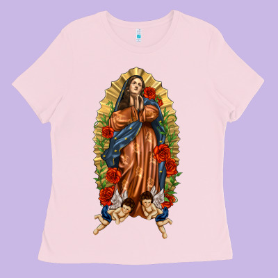 Lady Of Guadalupe With Roses Ladies Tee Designed By Texasbilliewilder