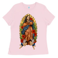 Bubblegum Pink Lady of Guadalupe with Roses Ladies Tee - texasbilliewilder