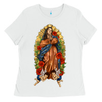 White Lady of Guadalupe with Roses Ladies Tee - texasbilliewilder