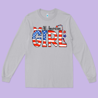 All American Girl Bandana Long Sleeve Tee Designed By Cowcowdesign