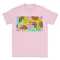 Bubblegum Pink smile faces and rainbow and daisys Classic Tee - TumblerDesignByShophia