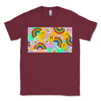 Burgundy smile faces and rainbow and daisys Classic Tee - TumblerDesignByShophia