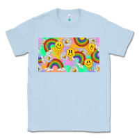 Dusty Blue smile faces and rainbow and daisys Classic Tee - TumblerDesignByShophia