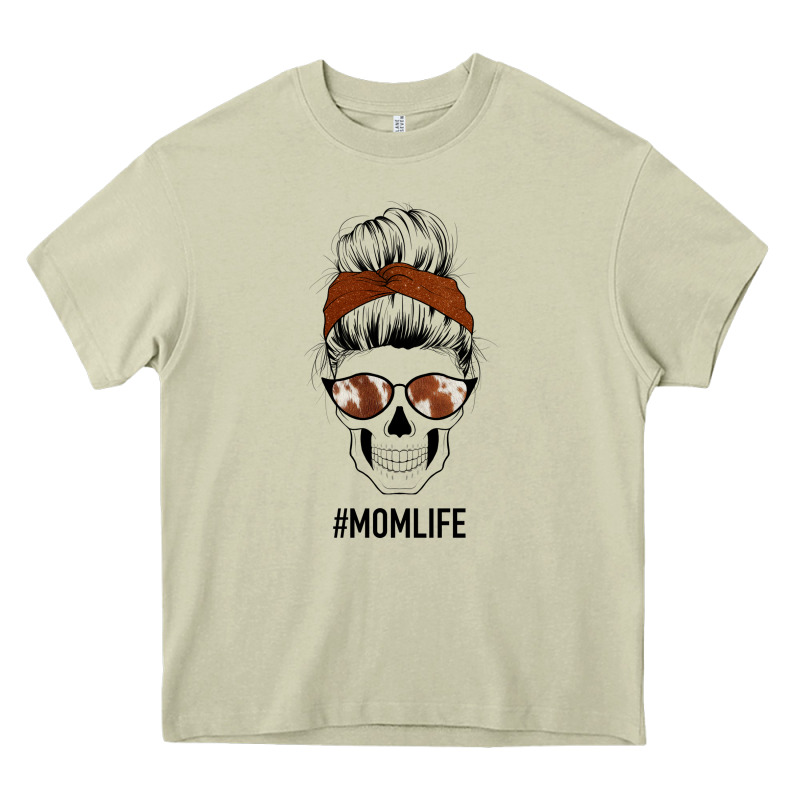 Western Brown Glitter Cowhide Patterned Mom Skull Heavy Core Tee by Bettercallsaul | Teevron