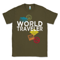 Army Green world traveler passport stamp gift shirt for men and women t shirt Classic Tee - trangStudio