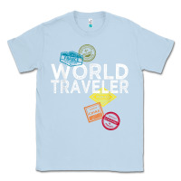 Dusty Blue world traveler passport stamp gift shirt for men and women t shirt Classic Tee - trangStudio
