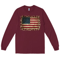 Burgundy America Flag and Leopard Long Sleeve Tee - CowCowDesign