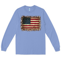Colony Blue America Flag and Leopard Long Sleeve Tee - CowCowDesign