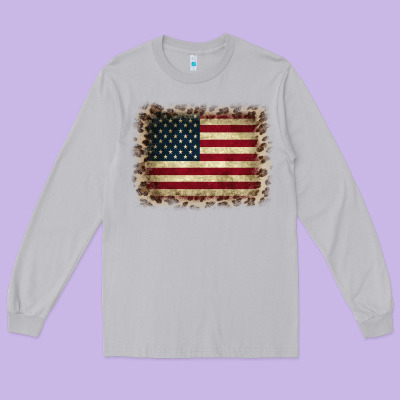 America Flag And Leopard Long Sleeve Tee Designed By Cowcowdesign