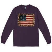 Plum America Flag and Leopard Long Sleeve Tee - CowCowDesign