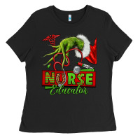 Black grinch hand nurse educator Ladies Tee - NancyCooperArtShop