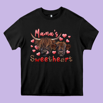 Mama's Sweetheart Highland Cow And Calf Heavy Core Tee Designed By Ranaportraitstore