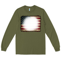 Army Green American Flag Bleach Effect Long Sleeve Tee - CowCowDesign