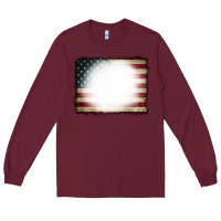 Burgundy American Flag Bleach Effect Long Sleeve Tee - CowCowDesign