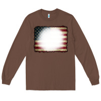 Chestnut American Flag Bleach Effect Long Sleeve Tee - CowCowDesign