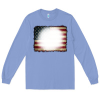 Colony Blue American Flag Bleach Effect Long Sleeve Tee - CowCowDesign