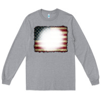 Heather Grey American Flag Bleach Effect Long Sleeve Tee - CowCowDesign