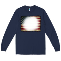 Navy American Flag Bleach Effect Long Sleeve Tee - CowCowDesign