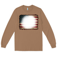 Toasted Coconut American Flag Bleach Effect Long Sleeve Tee - CowCowDesign